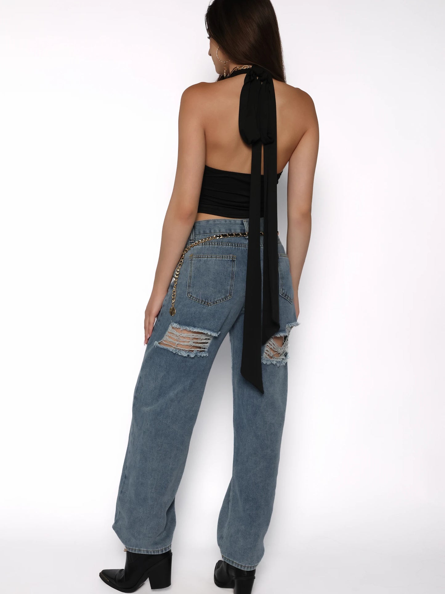 Pantaloni denim cu rupturi la spate, Sabina