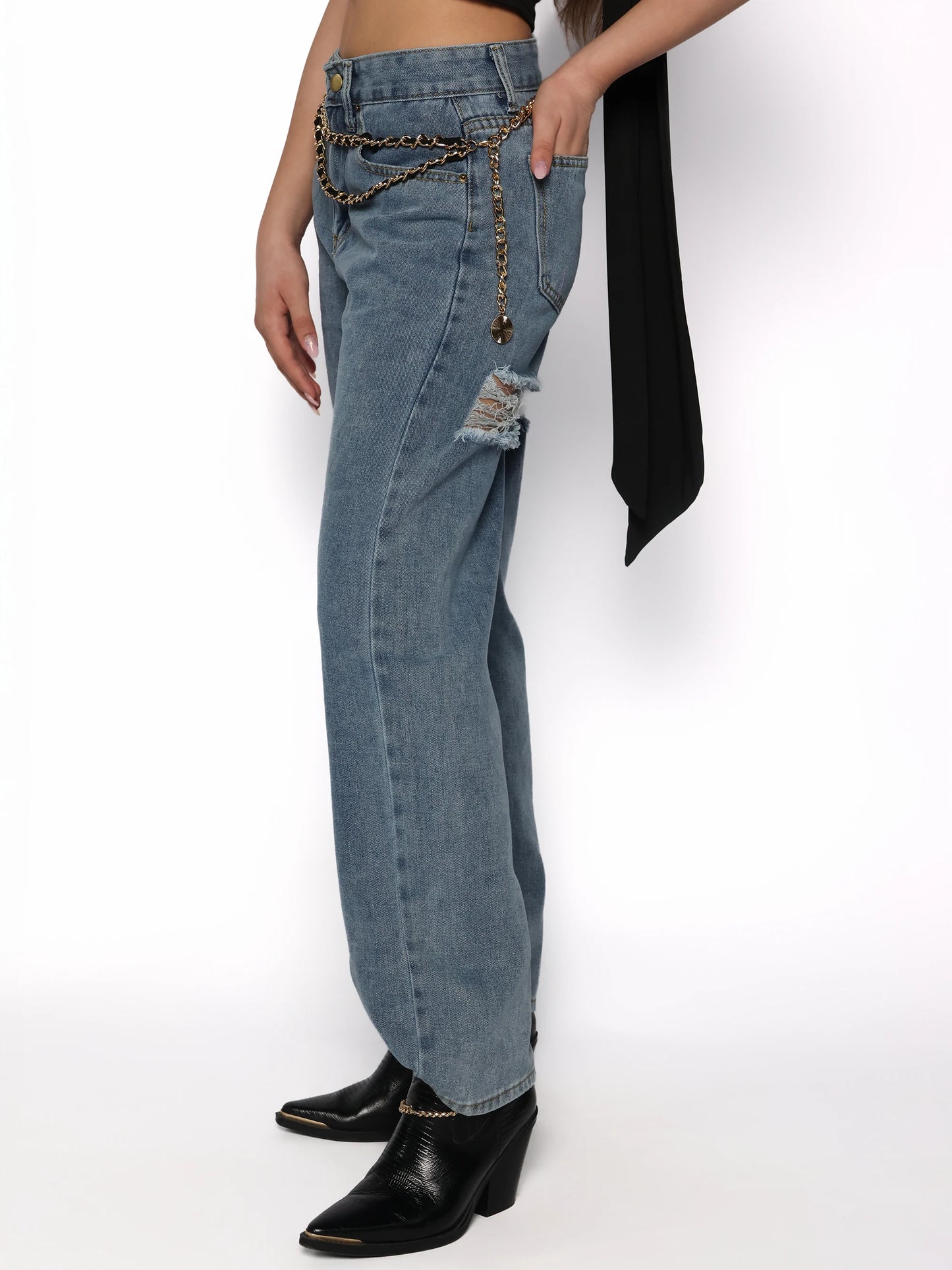 Pantaloni denim cu rupturi la spate, Sabina
