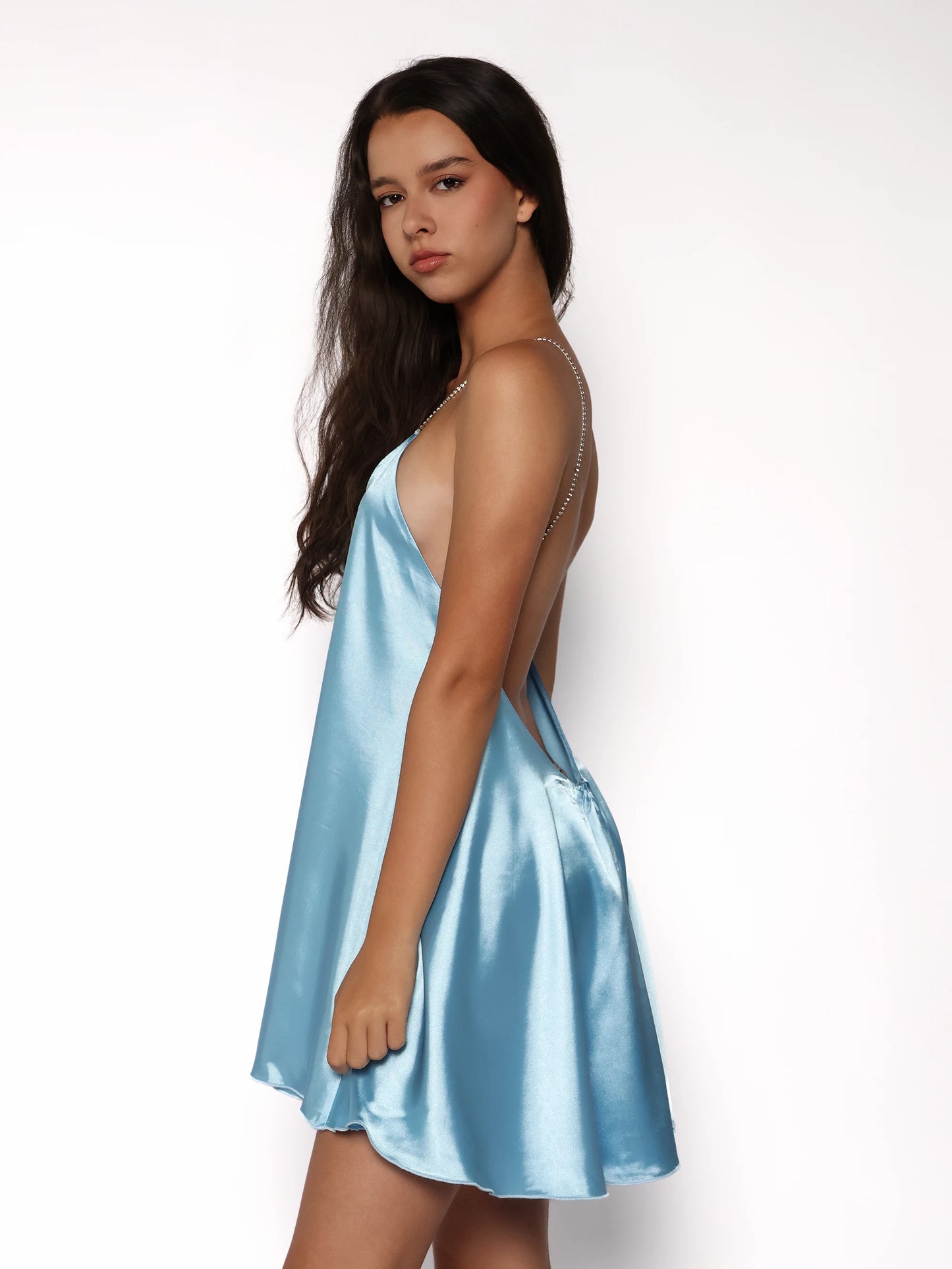 Rochie satinata cu bretele din strasuri, Celine