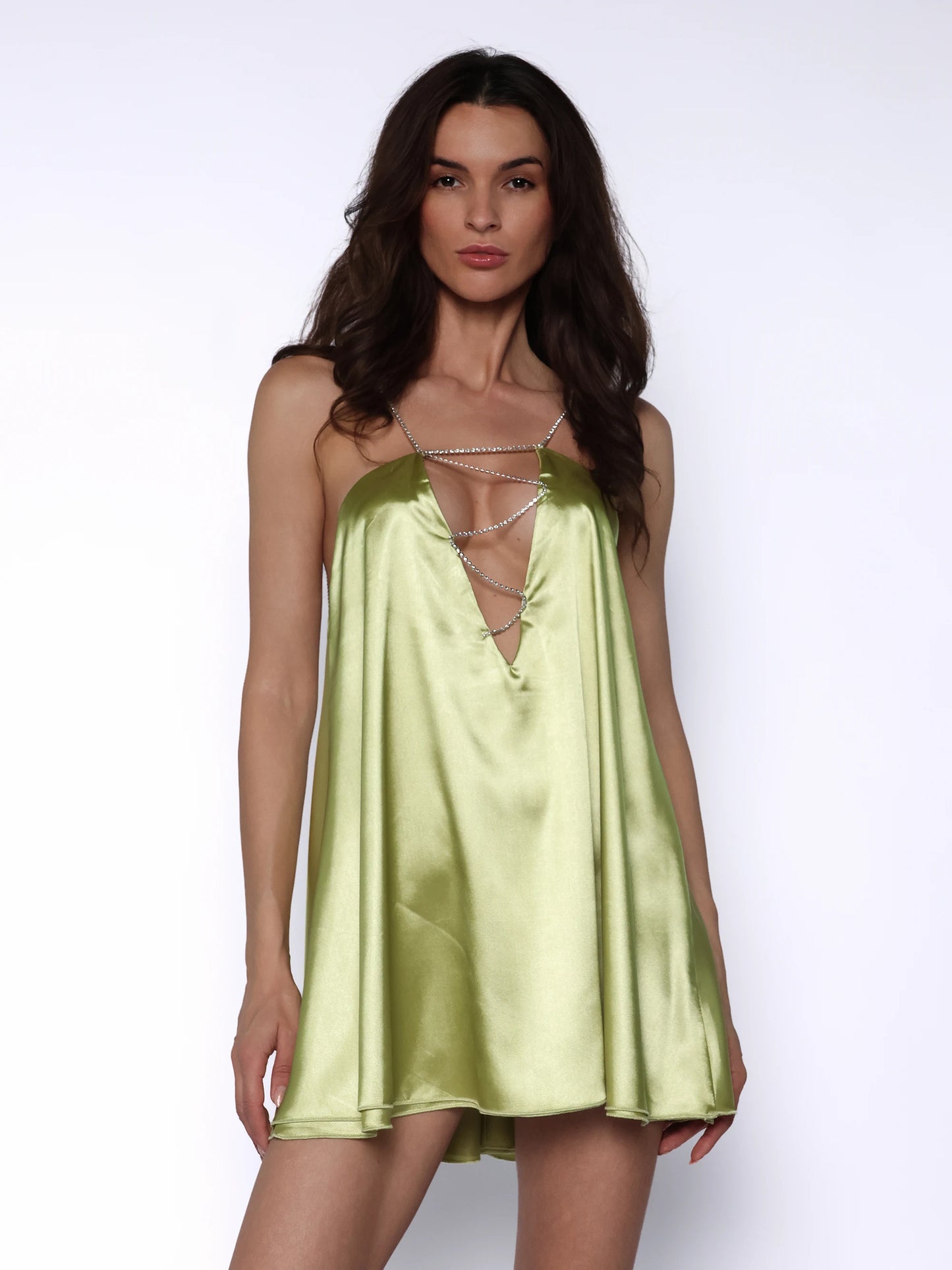 Rochie satinata cu bretele din strasuri, Celine
