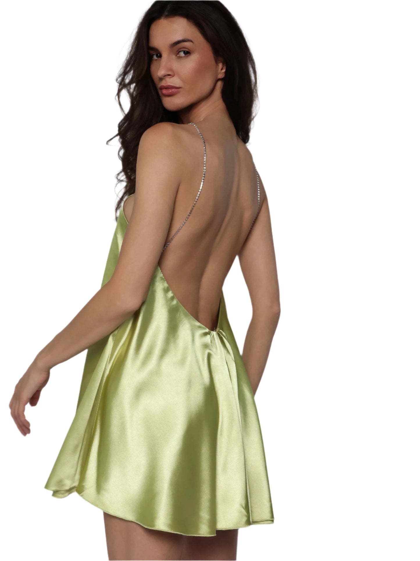 Rochie satinata cu bretele din strasuri, Celine