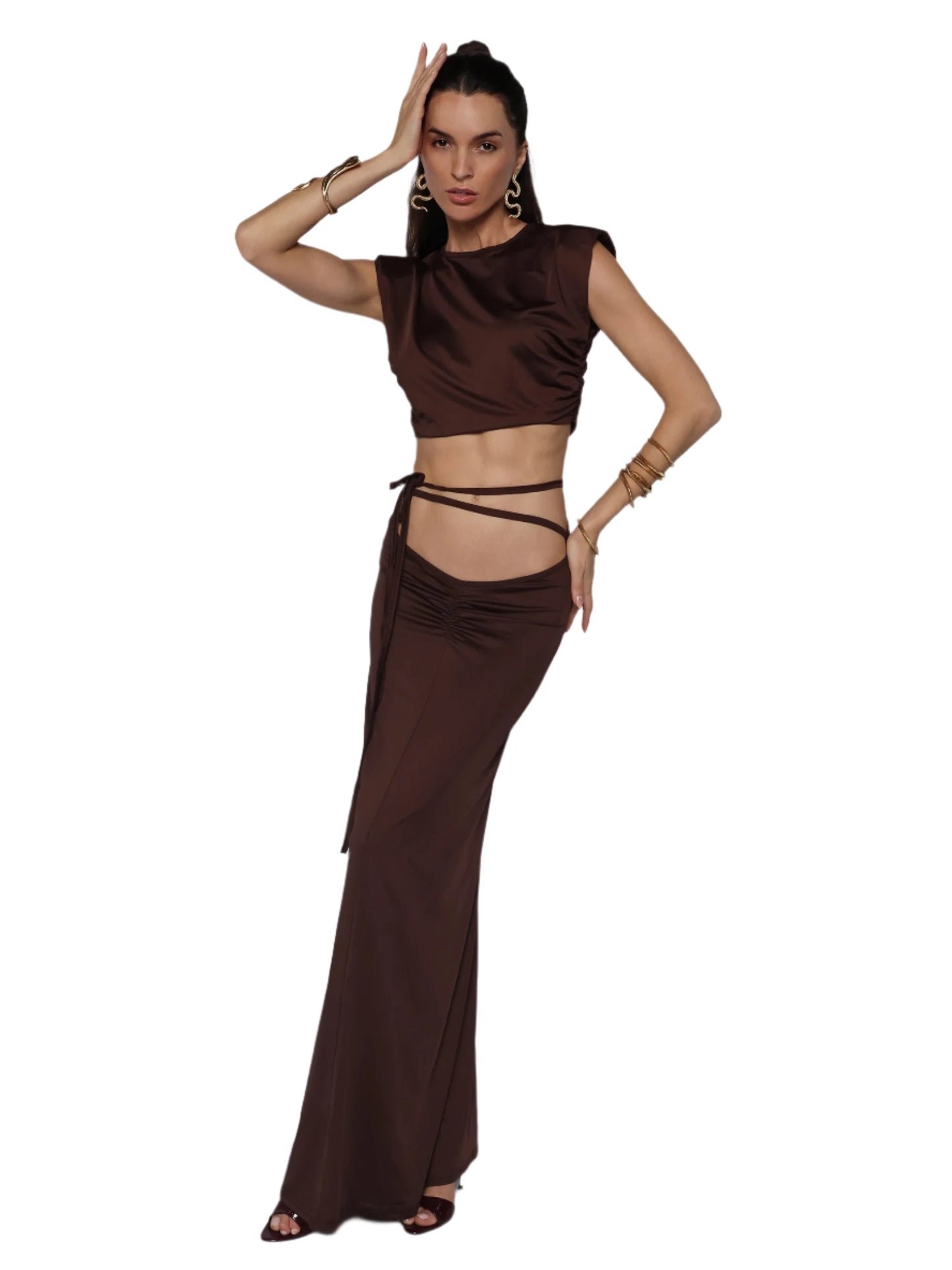 Rochie compleu crop top cu fusta lunga, Carmen