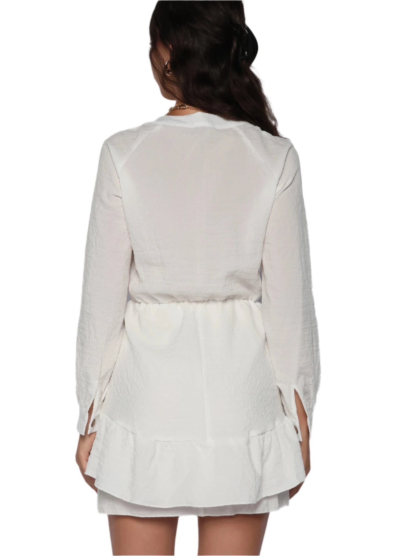 Rochie scurta alba, cu fronseu delicat si inchidere cu snur, Salma
