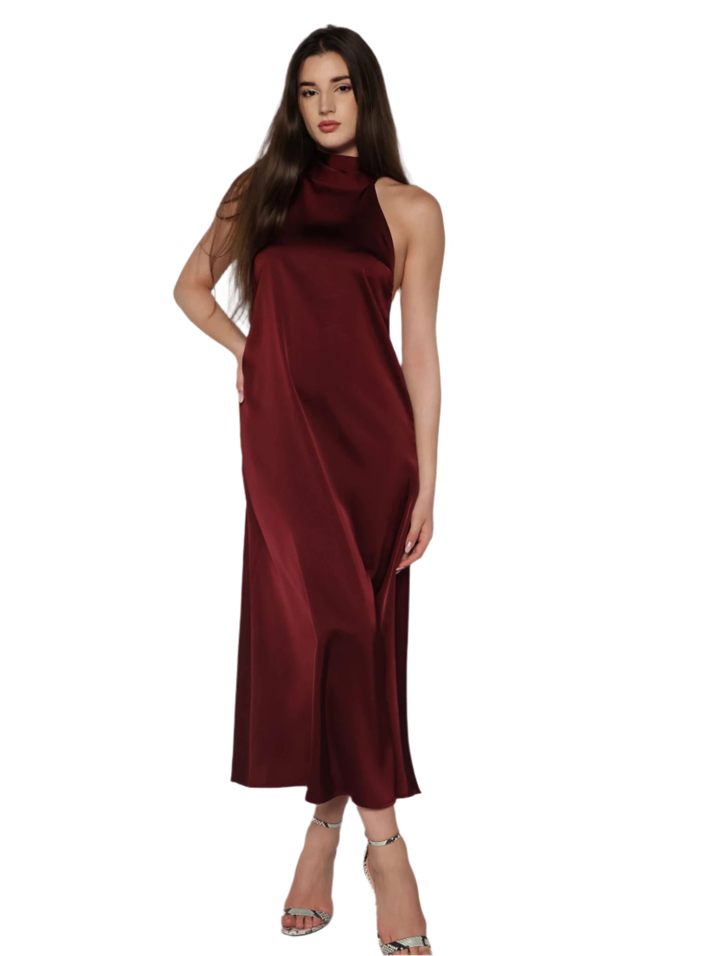 Rochie satinata in clos si cu spatele gol, Carla