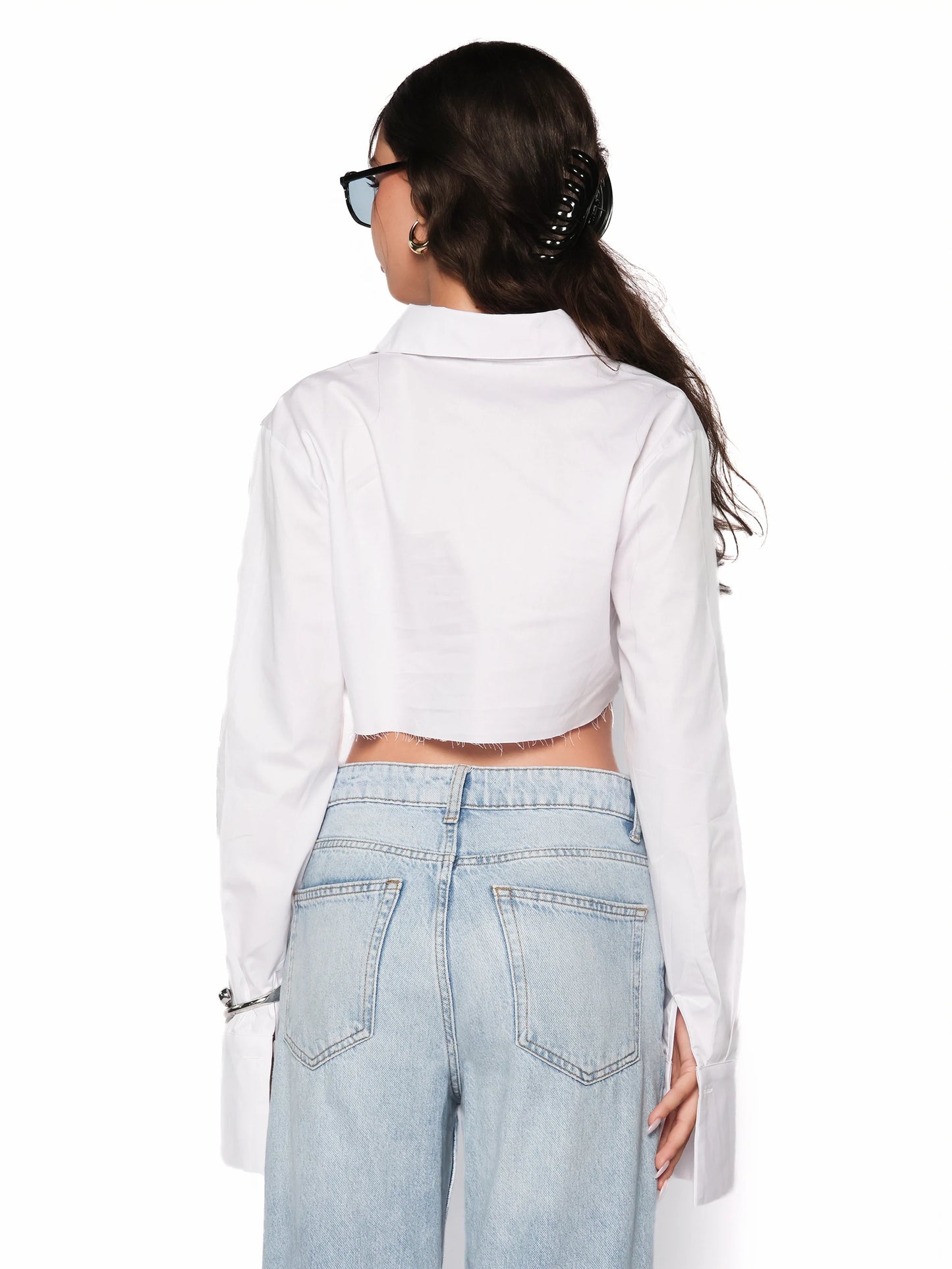 Camasa cropped din bumbac, Blanca