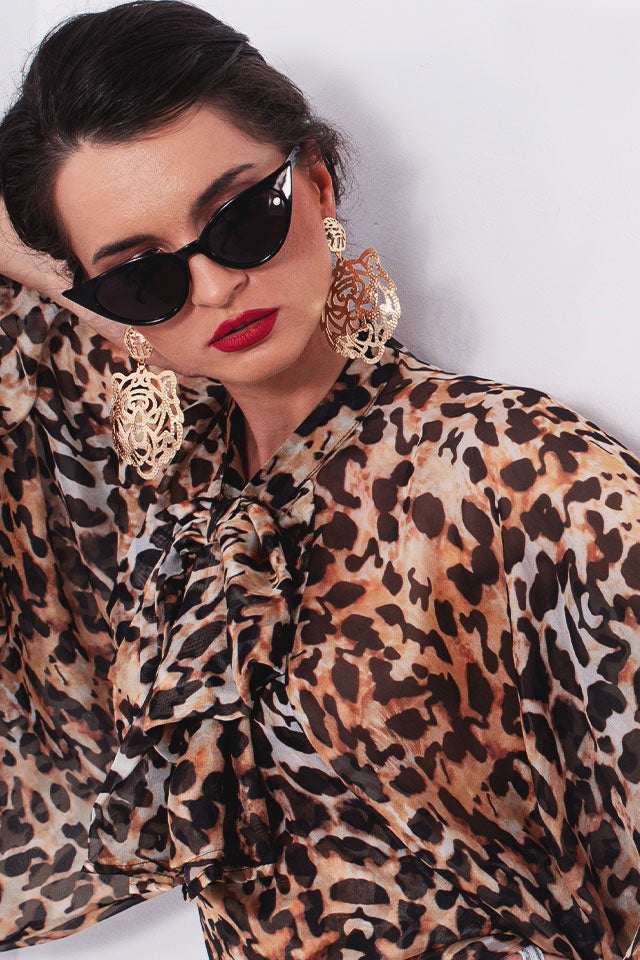 bluza animal print cu maneci bufante