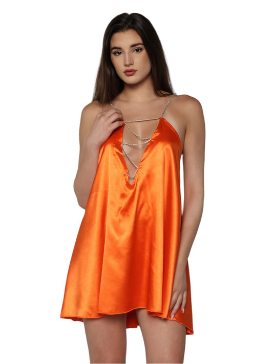 Rochie satinata cu bretele din strasuri, Celine