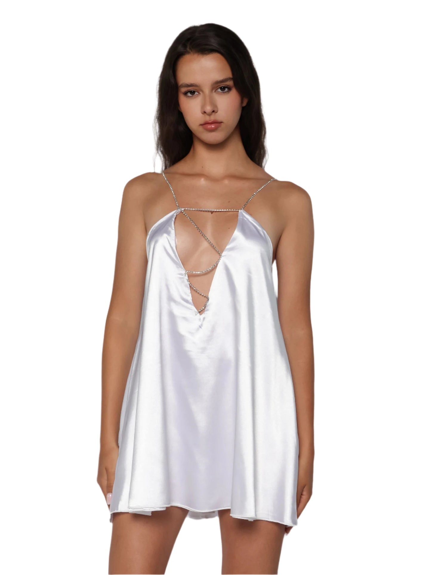 Rochie satinata cu bretele din strasuri, Celine
