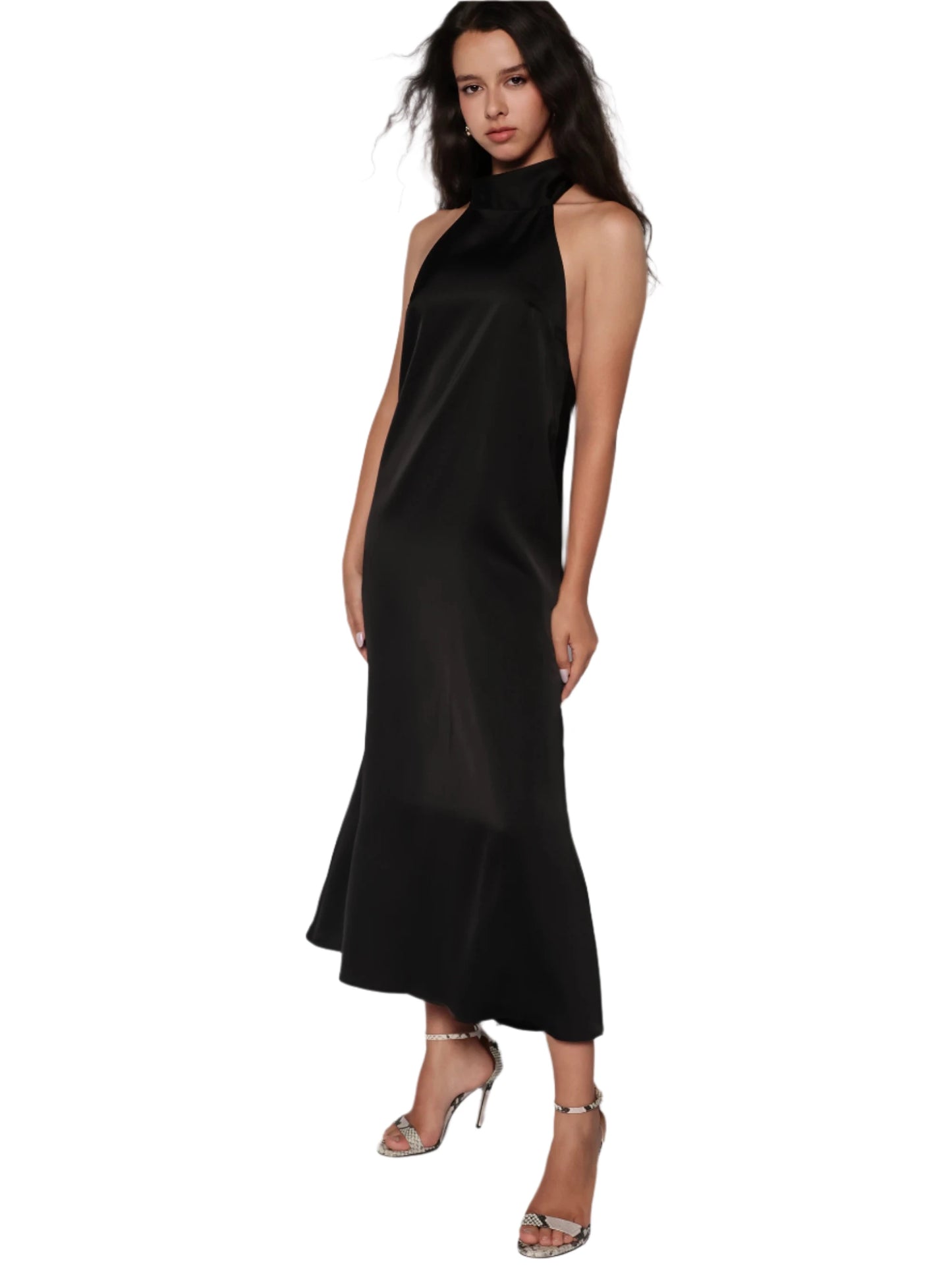 Rochie satinata in clos si cu spatele gol, Carla