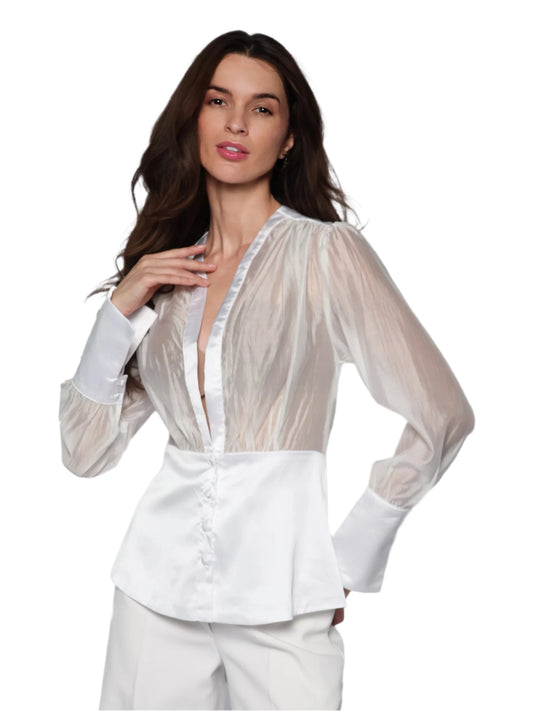 Camasa din voal transparent si satin, Perla
