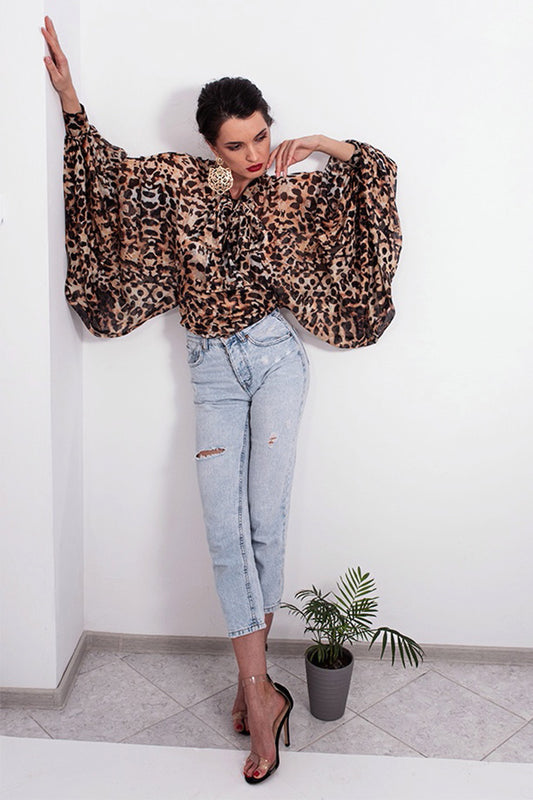 bluza animal print cu maneci bufante